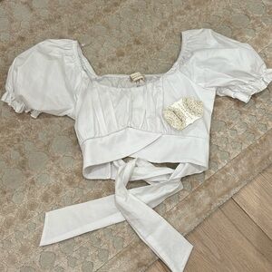 Altard State White Puff Sleeve Tie Back Crop Top! NWT! No stains!🤍